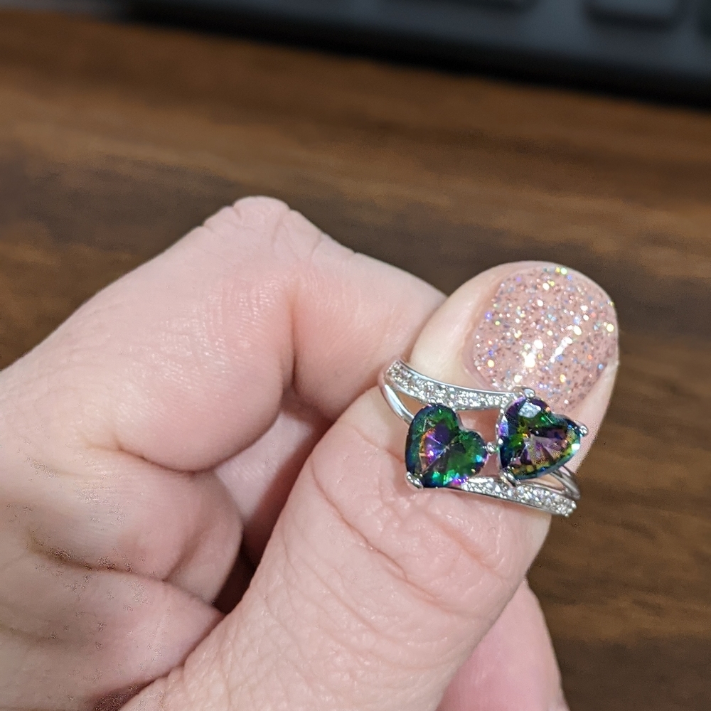 Mystic Fire Topaz Hearts Ring - Picture 2 of 5